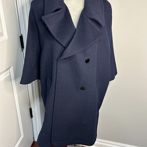 Loft Navy Blue Cape Style Wool Coat Size S EUC - Picture 2 of 3
